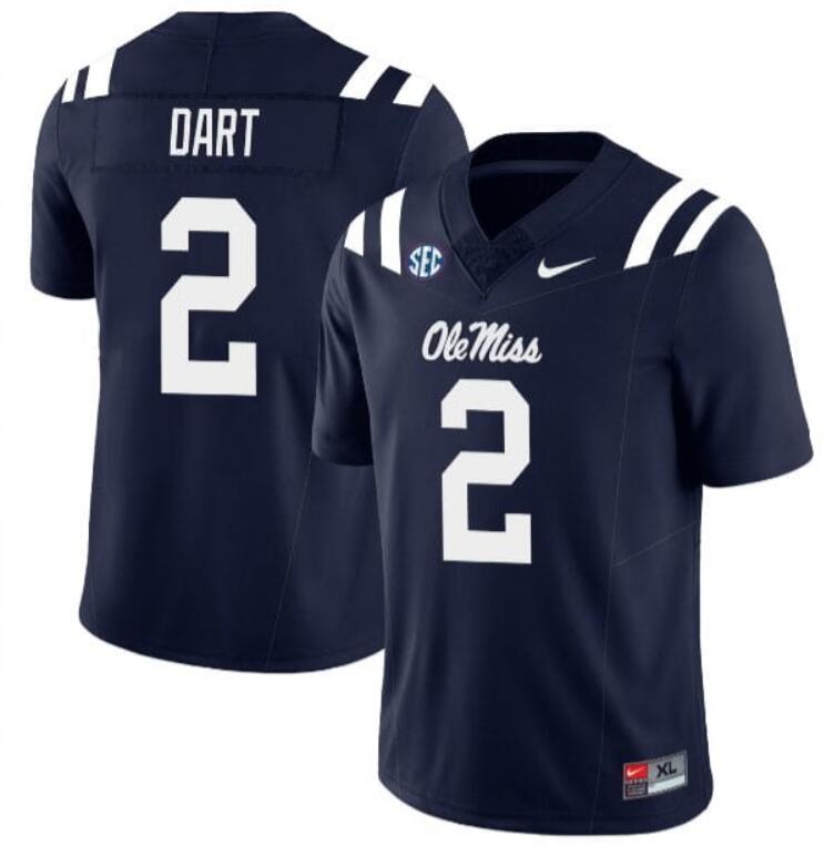 2024 NCAA Men Ole Miss Rebels #2 Jaxson Dart Navy blue Nike jersey style 2->ncaa teams->NCAA Jersey